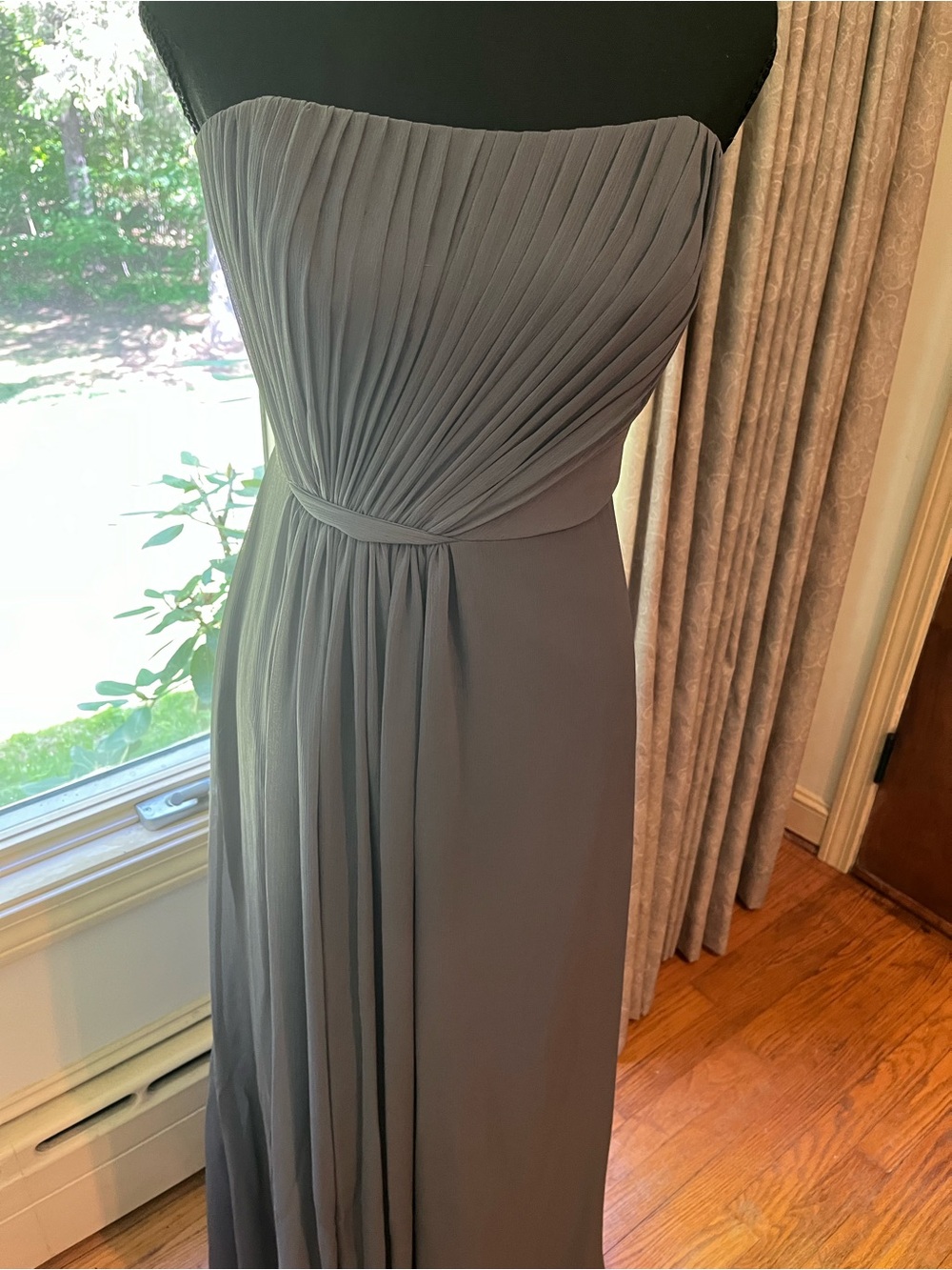 Strapless Pleated Evening Gown in Charcoal Gray